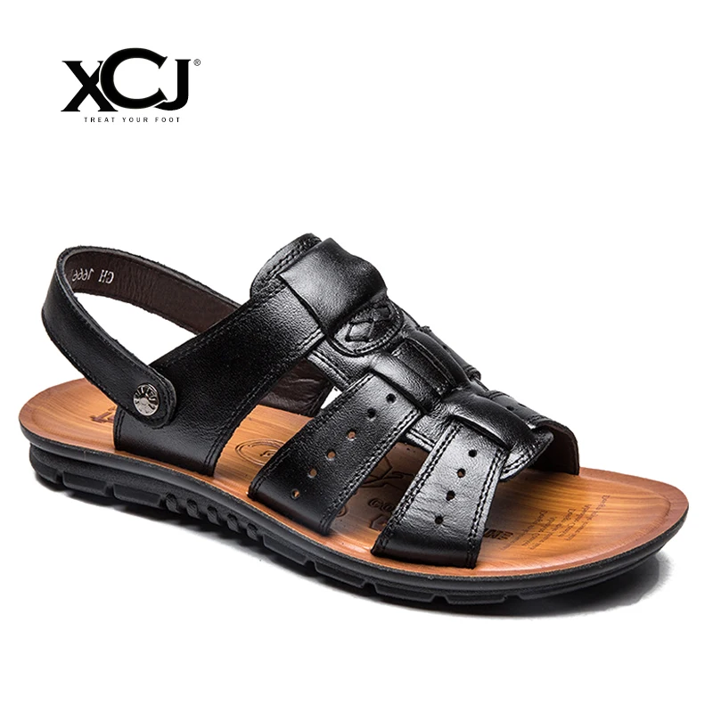 

XCJ Men Sandals Genuine Split Leather Men Flats Beach Sandals Brand Men Casual Shoes Flip Flops Thong Sneakers Men Slipper
