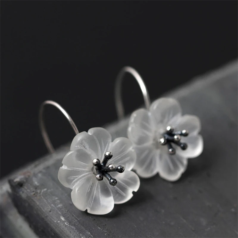 Lotus Fun Real 925 Sterling Silver Handmade Natural Crsytal Fine Jewelry Flower in the Rain Fashion Drop Earrings for Women