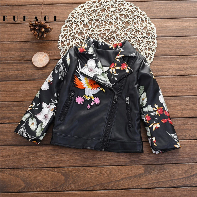 

WENDYWU NEW Autumn Winter Girls Coats Boys PU Leather Jacket Thicken Casual Handwork Embroidery Children Outerwear BX8053
