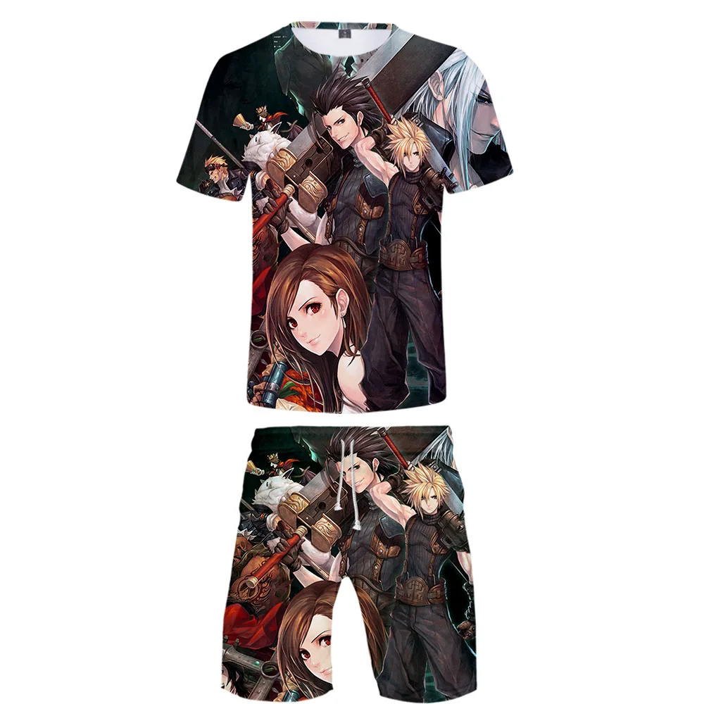 Final Fantasy VII Men's Short Sleeve T shirt and Beach shorts Set 3D Harajuku Hot Men/Women Summer Set FF7 Short Sleeve T shirt
