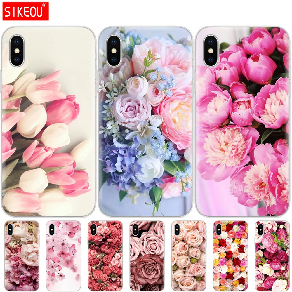 Custodia In Silicone Per Il Iphone 4 4S 5 5S Se 6 6S 7 8 Più Di X 10 Xs Xr Max Cover Per Iphone 6 Per Iphone 7 Per Iphone 5 Fiore Rosa Peonia