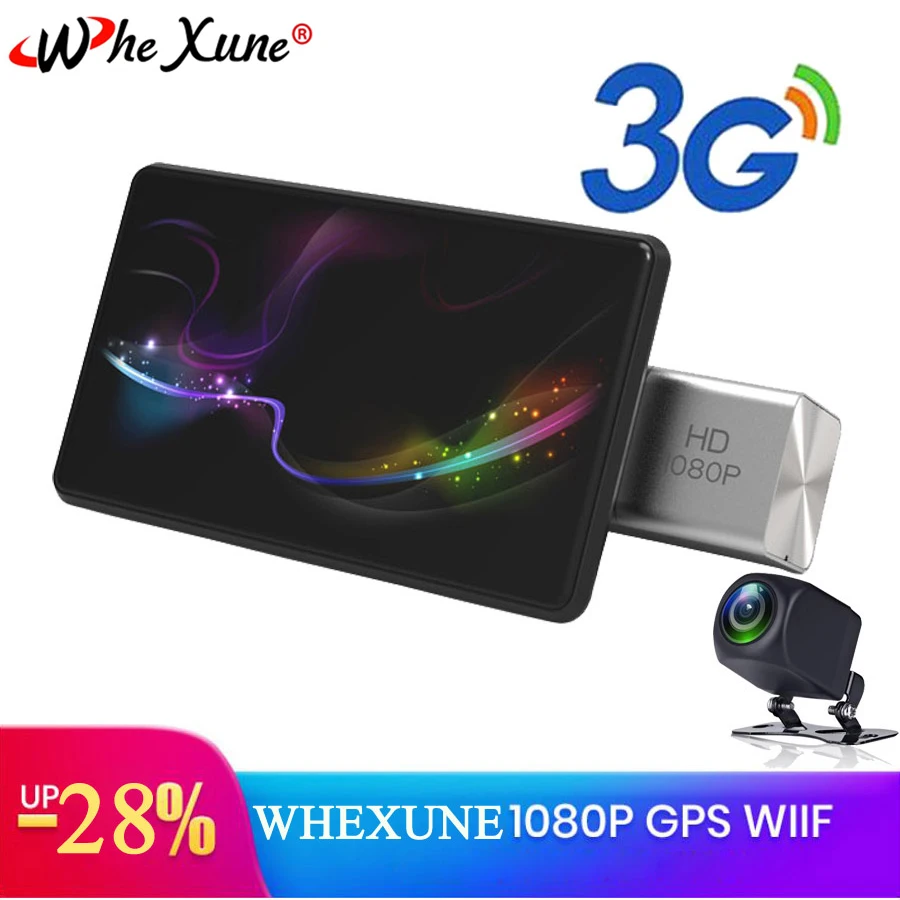 

WHEXUNE 4 inch Car DVR Android 3G dash cam with GPS log Dual Lens 1080p dash camera WIFI Car cam Video Registrar drive recorder