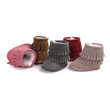 

ROMIRUS Fashion 2 Layer Tassels Baby Moccasin Newborn Babies Snow Boots Infant First Walkers Winter Warm Baby Shoes
