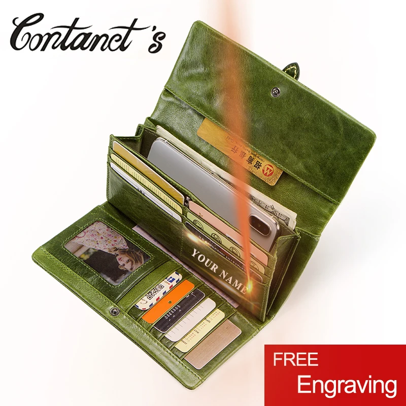 

Contact's Fashion New Wallets Women Coin Purse Zipper Wallet Card Holder Bag With Cellphone Holder Genuine Leather Long Purse