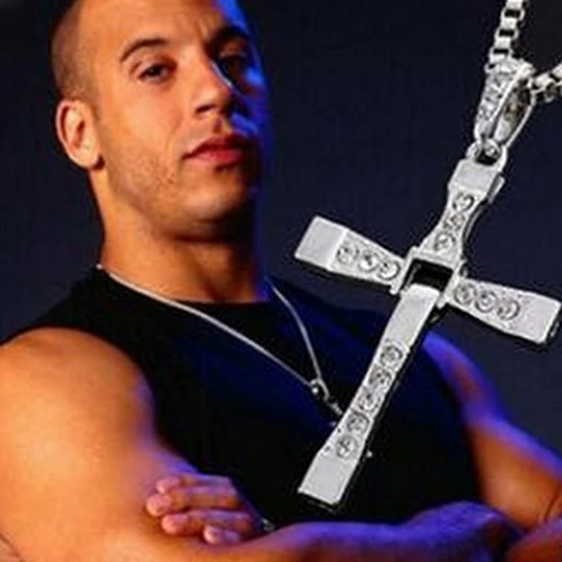 Hot Sale Movie Character Necklace Gold Sliver Chain Crystal Cross Pendant Necklaces For Men