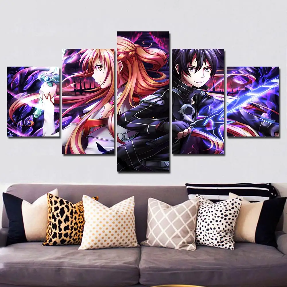 Wall Picture 5 piece Japan Sword Art Online poster Canvas painting Janpanese poster and Prints 5 panel Canvas Painting F1127