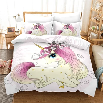 

Fanaijia 3d kids bedding set single size pink Cartoon flower unicorn Duvet Cover Bed Set Bedclothes