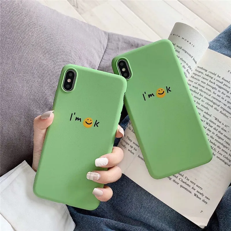 

Cute Mint Green With Smile Pattern Solid color Cover Case For Xiaomi Redmi Mi Note 4A 4X 5 5X 6 6A 6X 7 8 8SE 9 9SE Soft Funda