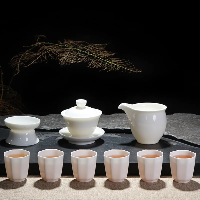 

Jade Porcelain High White Porcelain Tureen Teapot Kung Fu Tea Have Suit Ceramics A Complete Set Gao Bai Cha Cup Suit Tea Set