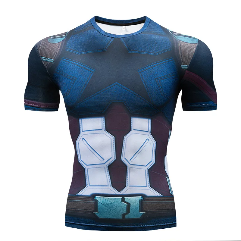 Мужская спортивная рубашка с принтом Capitan America, рубашка для бега, для фитнеса, сухая, подходит для мужчин, рубашки для бега, Рашгард, ММА, компрессионная футболка для мужчин - Цвет: DX-033