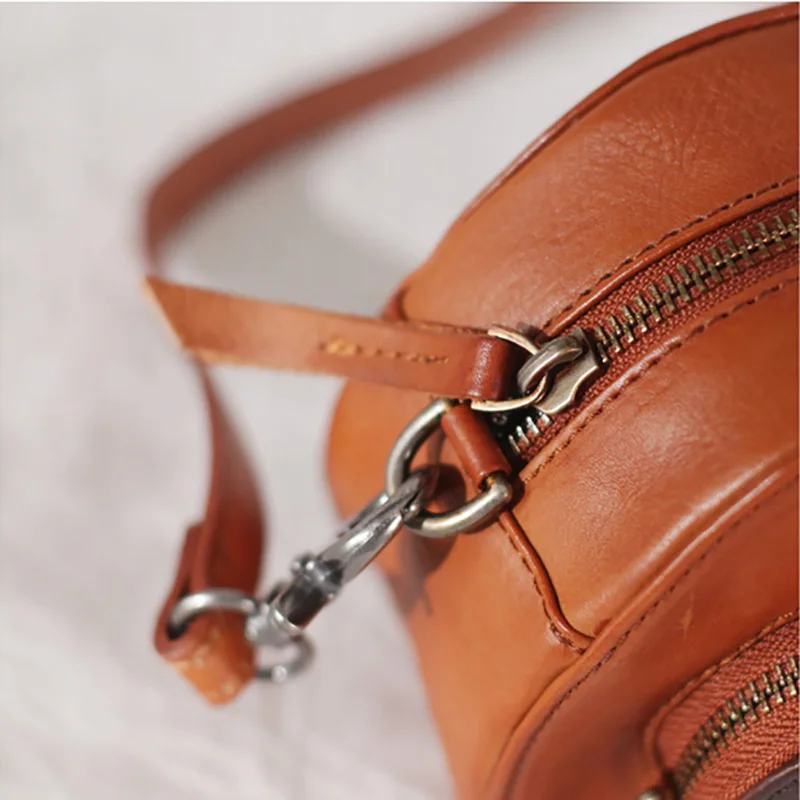 AETOO Vintage cowhide Round bag, cute sprout handmade leather female bag, literary shoulder bag