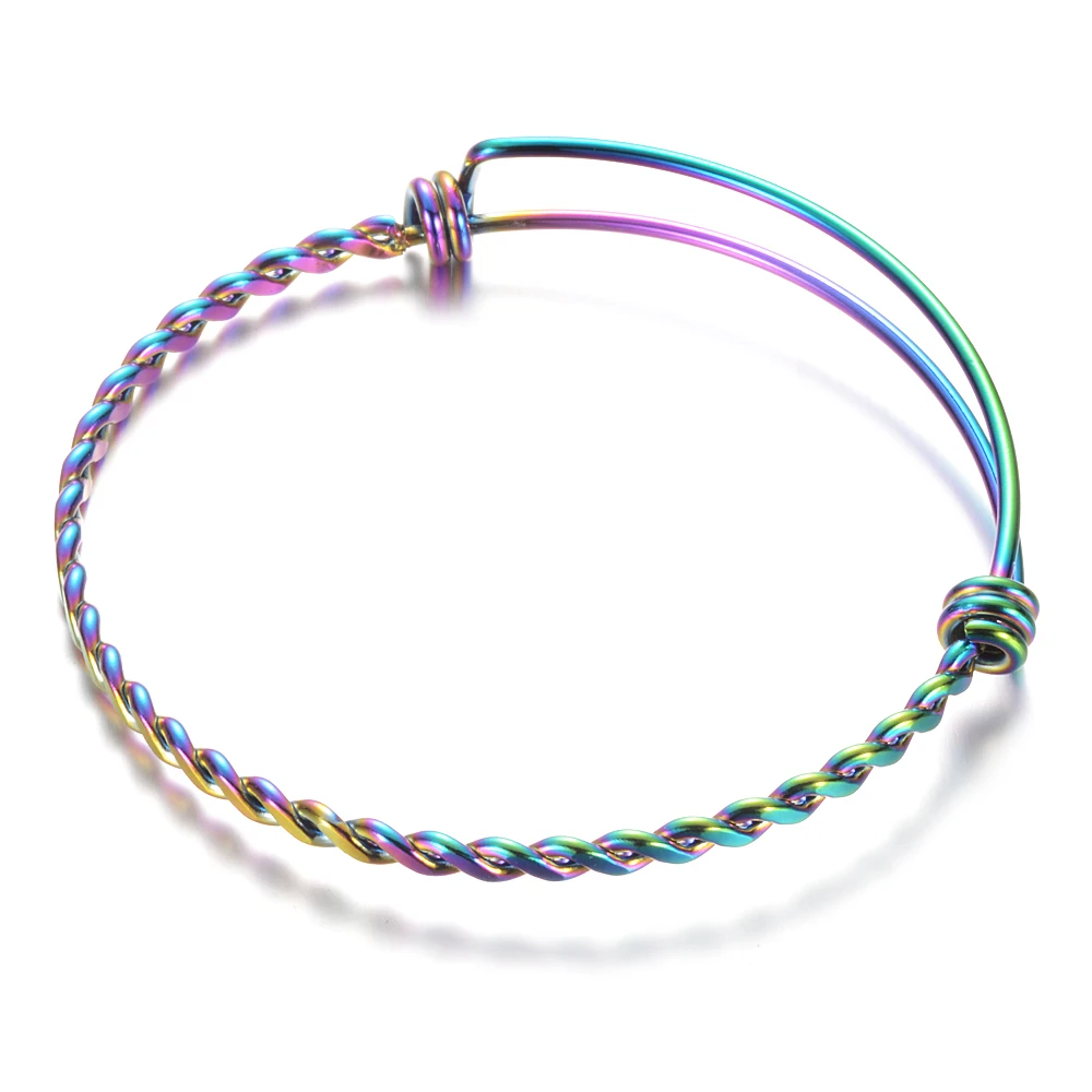 

3.2mm Thick Stainless Steel Rainbow Color Twisted Wire Bangles Expandable Cuff Bangles Jewelry Making Accessory 55mm 60mm 65mm