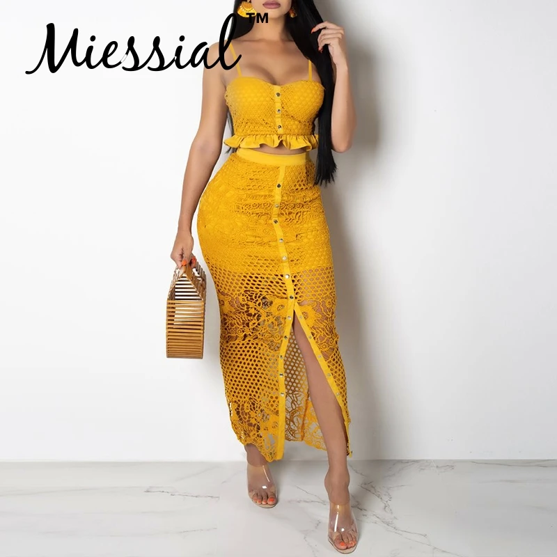Miessial مثير كشكش اثنين من قطعة الدانتيل bodycon اللباس النساء الجوف خارج الأبيض فستان صيفي الإناث حزب نادي الشاطئ فستان طويل أنيق Miessial مثير كشكش اثنين من قطعة الدانتيل bodycon اللباس النساء الجوف خارج الأبيض فستان صيفي الإناث حزب نادي الشاطئ فستان طويل أنيق
