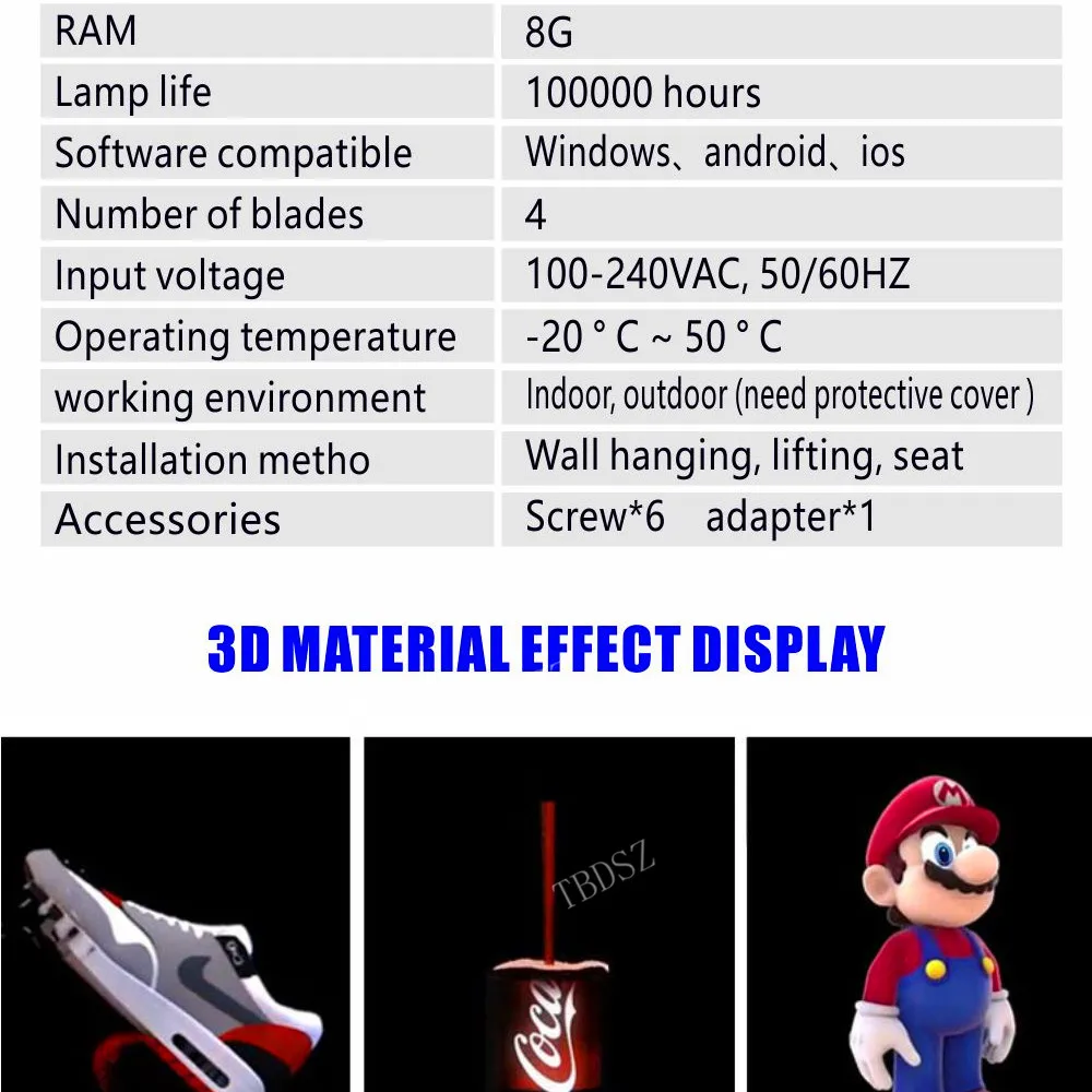 TBDSZ 56 см HD Wifi голый глаз 3D шлем-проектор голограмм голографический проигрыватель светодиодный дисплей Вентилятор Магазин Бар Украшение рекламный свет