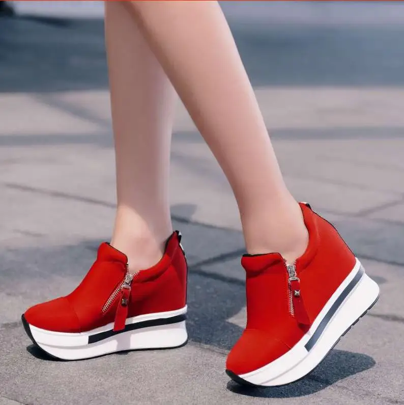 

2018 Thick-soled muffins with women's shoes Heighten canvas shoes High side Side zipper Student Love shoes Wil