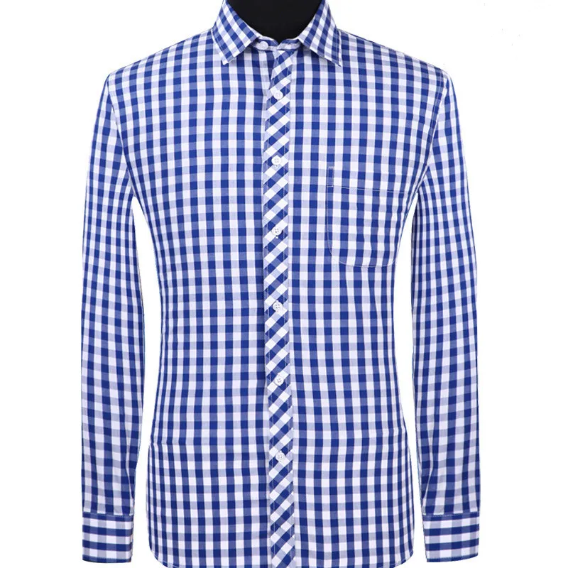

Casual Plaid Shirt High Quality Cotton Long Sleeve Male Shirts Square Grid Business White Top Turn-down Collar Streetwear 2019