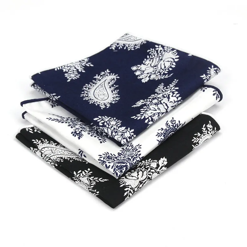 Комплект из 3 предметов распродажа Для мужчин хлопок нагрудные платки окантовкой серый Пейсли печати Платки для Ascot Галстуки Галстук