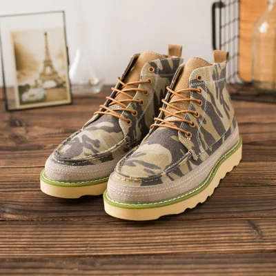 Aumentou brown Sapatos Alta Lona Homens 2018 Masculinos Casuais Tendência Camuflagem Maré De Dos Ajuda Black Tira Britânico Primavera qwFxZTCZ