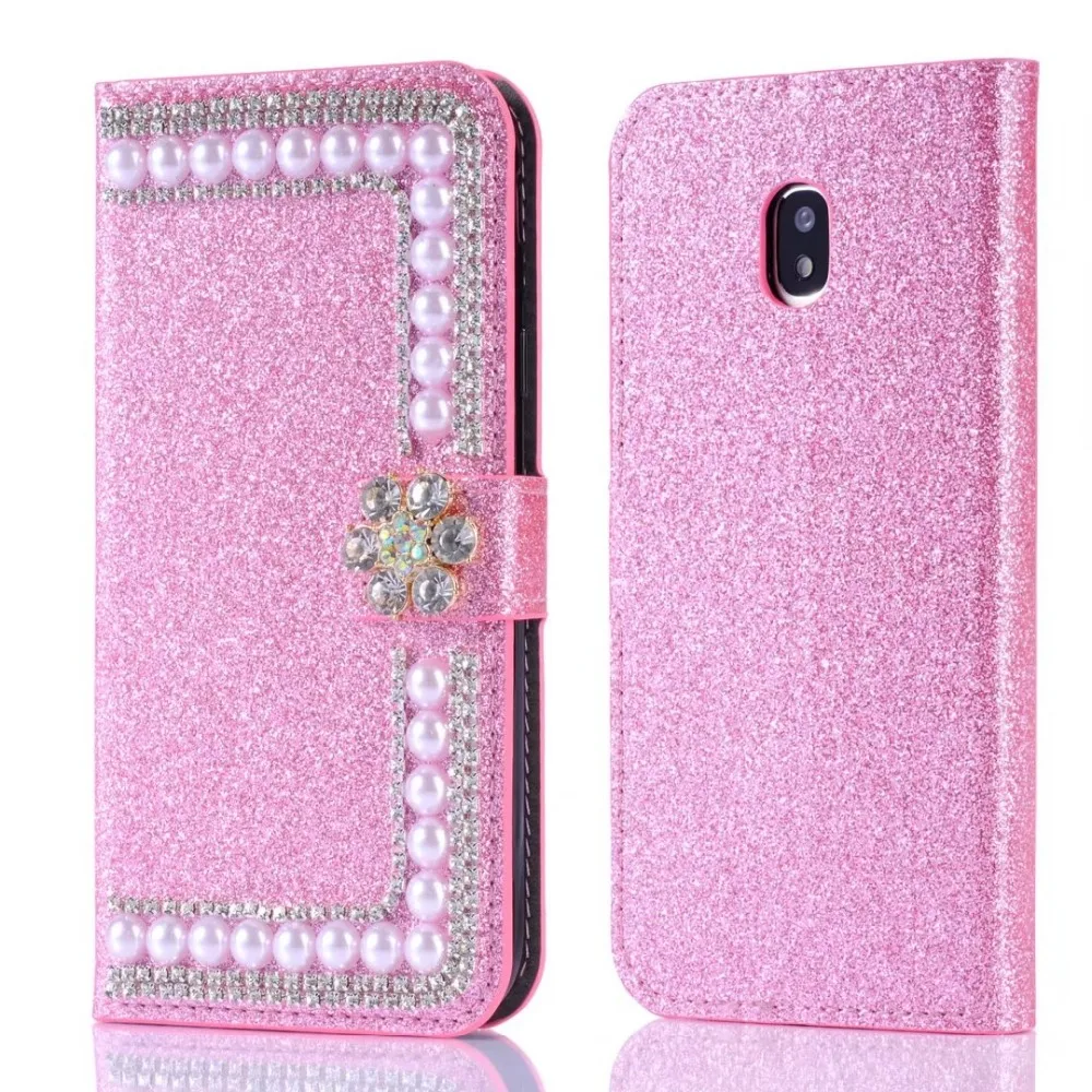 

for Samsung galaxy J2 Pro J3 J4 J5 J6 Plus J7 J8 Glitter Diamond Pearl Flip Wallet Leather case Sparkle Stand Silk phone cover