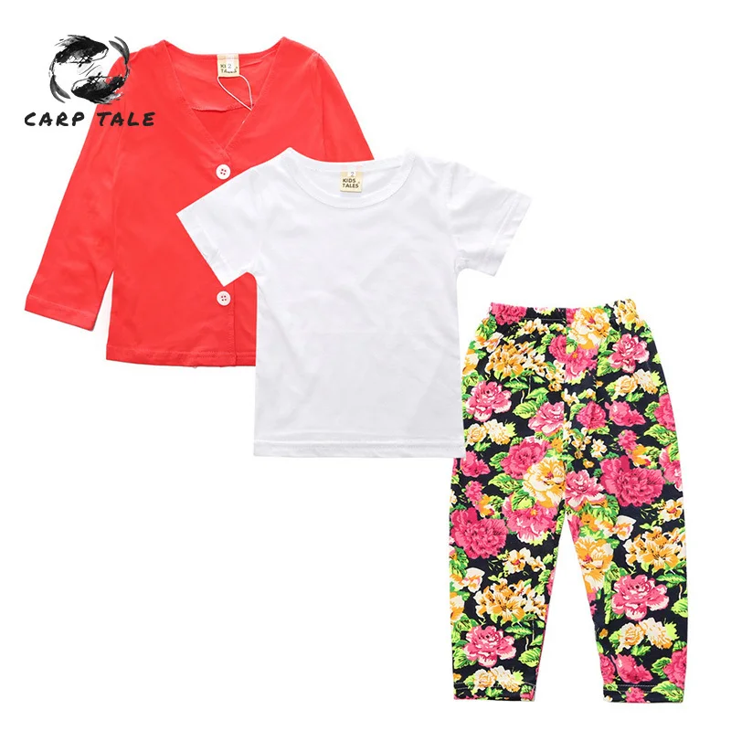 

2019 children's clothing girls red jacket + t-shirt + rose pants cute petal pattern still cool cotton clothes girls clothing