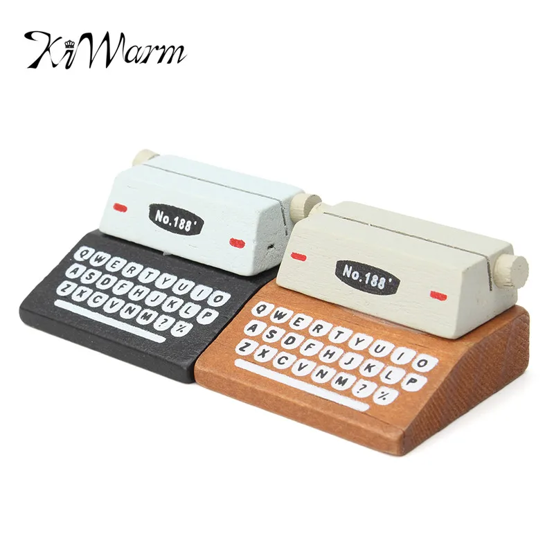 

KiWarm 1PC Mini Retro Typewriter desktop figurines wooden message note clip pictures photo holder Home decor Arts crafts gift
