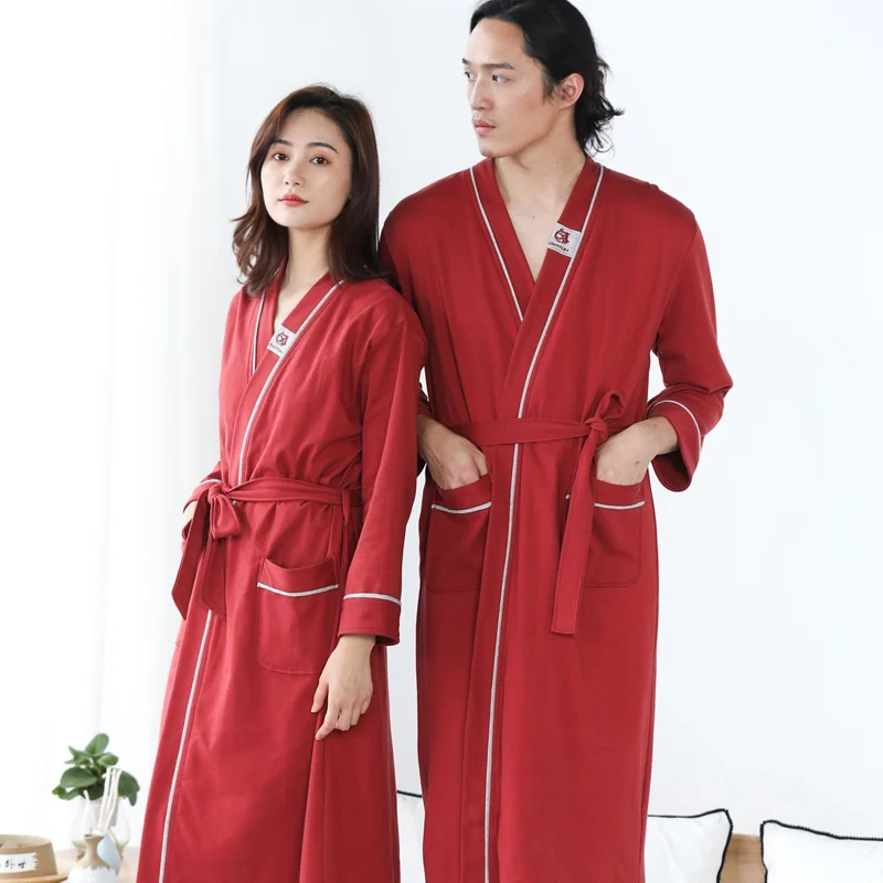 

Summer Cotton Kimono Bathrobe Female Fashion Solid Bathrobe Wedding Bride Sleepwear Pajamas Casual Nightgown Clothing Robe Red