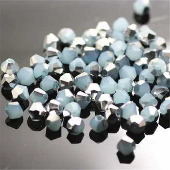 

Isywaka Solid blue Silver Color 100pcs 4mm Bicone Austria Crystal Bead charm Glass Bead Loose Spacer Bead for DIY Jewelry Making