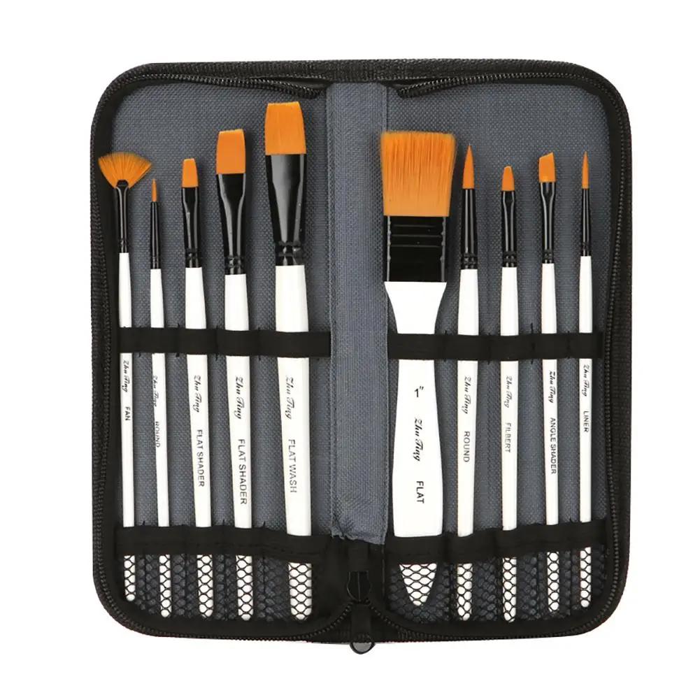 Goedkoop 10 stks set Aquarel Gouache Penselen Verschillende Vorm Ronde Spitse Punt Nylon Haar Schilderij Borstel Set Art Supplies