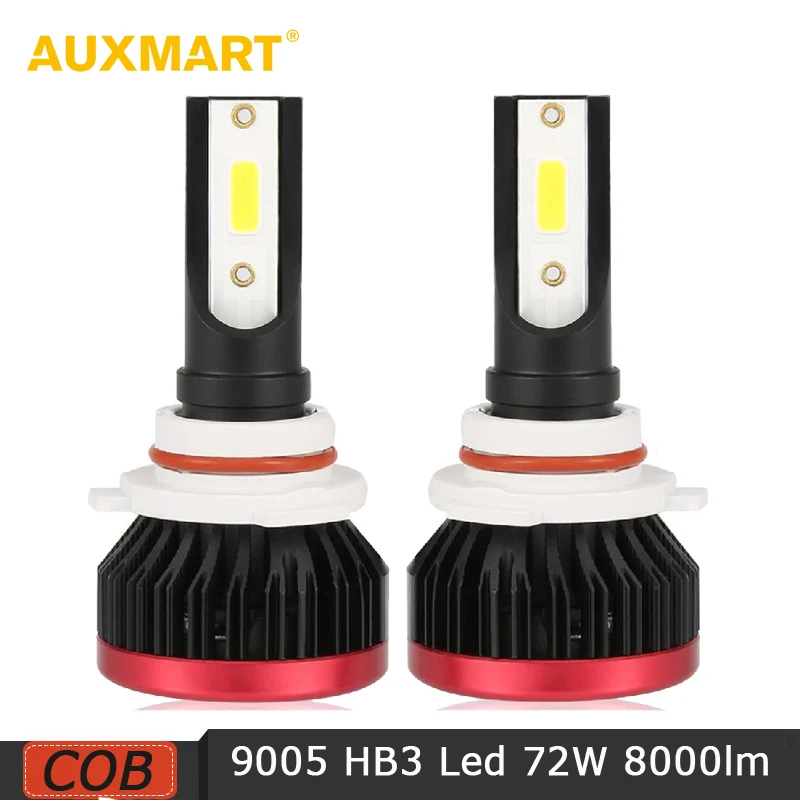 Auxmart COB чипы 9005 светодиодный фары для автомобиля один Луч 72 W 8000LM 6500 K Plug-n-играть авто светодиодный HB3 огни автомобиля с Вентилятор охлаждения