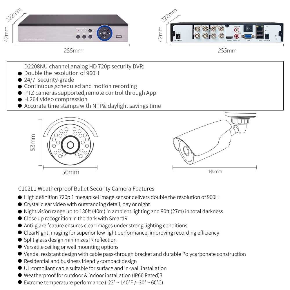 DEFEWAY 1080N 8-канальный Системы видеонаблюдения 1 ТБ HDD DVR комплект 4 шт. Открытый ИК Ночное видение 1,0 МП с аварийного аккумулятора