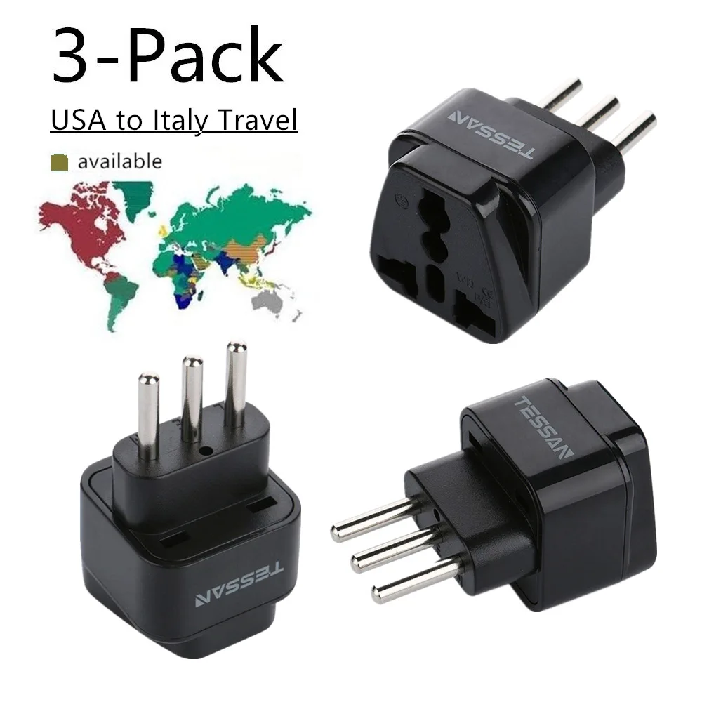 TESSAN Grounded Universal European Travel Plug Adapter USA to Italy