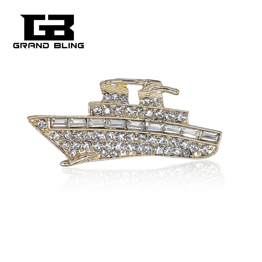 

Bling Bling Austria Rhinestone Gold Cruiser Ship Brooch Pin Free Shipping