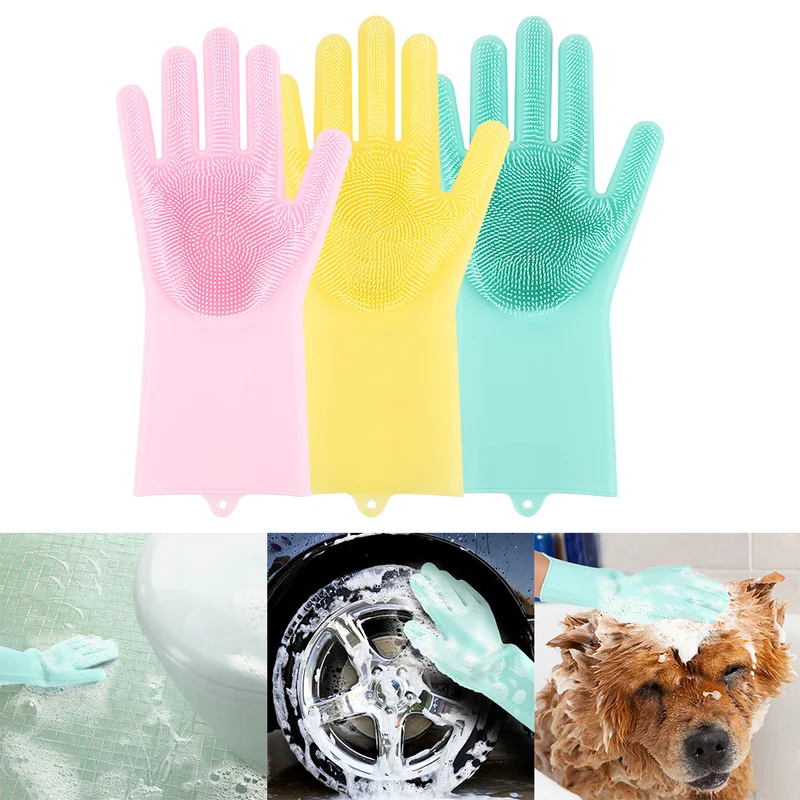

Multi-function 2 In 1 Silicon Auto Washing Glove Car Household Cleaning Pet Hair Care Heat Resistant Rubber Gloves
