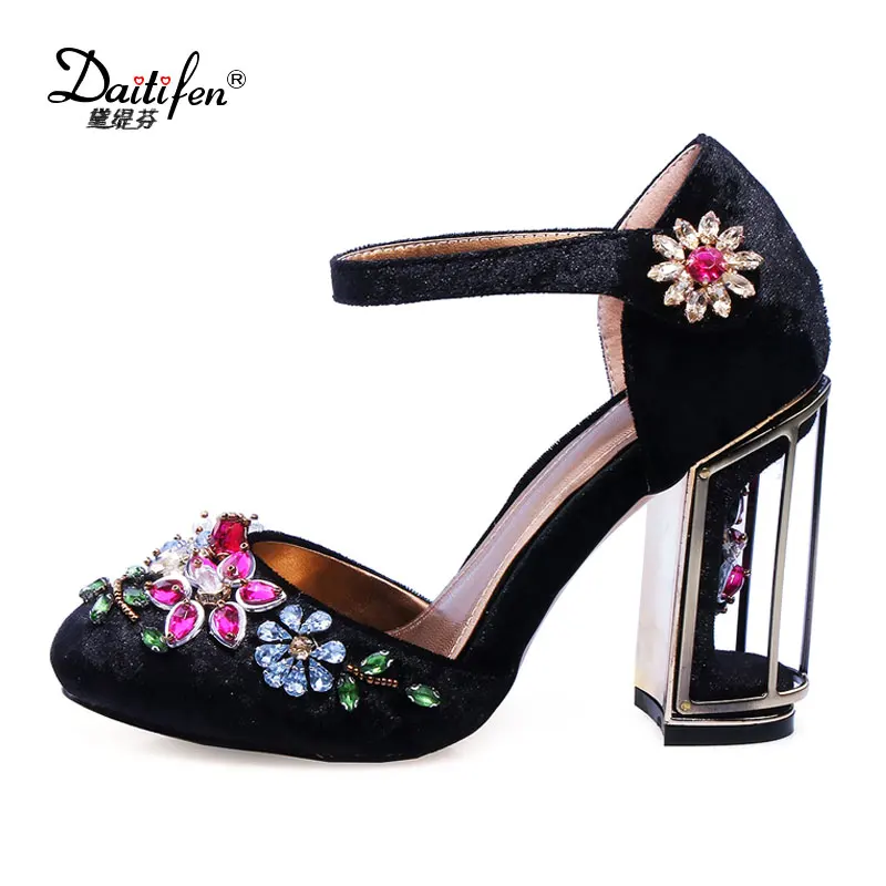 

Daitifen Superstar Mary Jane shoes women Heels Pumps gorgeous Rhinestone Birdcage high Heels bride Wedding Dress shoes Purple