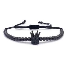 NAIQUBE Top Brand Fashion Imperial Crown Charm Men's Bracelets Micro Pave CZ Beads Trendy Braided Macrame Bracelets