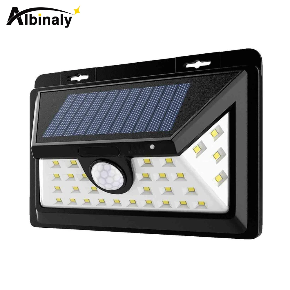 

Albinaly Waterproof 34 LED White Solar Power Light PIR Motion Sensor Security Wall Lamp 3 Modes for Garden Yard Street Pathway