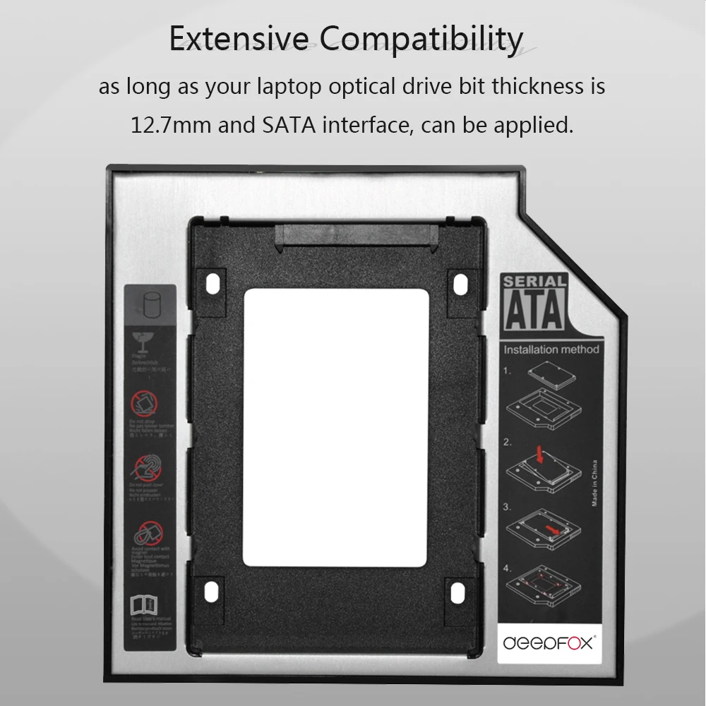 DeepFox алюминиевый пластиковый 2nd HDD SSD caddy 12,7 мм SATA 3,0 для 2," чехол для жесткого диска DVD CD-ROM Optibay