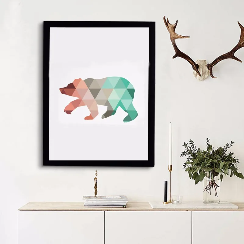 2016 New Mint And Coral Bear Print Canvas Poster Geometric Bear