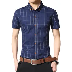 Новая мода Контрастность Цвет воротник Для мужчин рубашка короткий рукав рубашка узкого кроя Для мужчин высокое качество Для мужчин