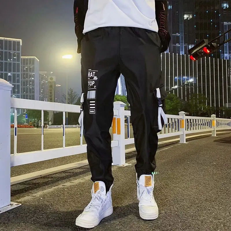 

Men's Cool Pants Pocket Loose Men Cool HipHop New Fashion Black Joggers Pants Trousers Men Streetwear