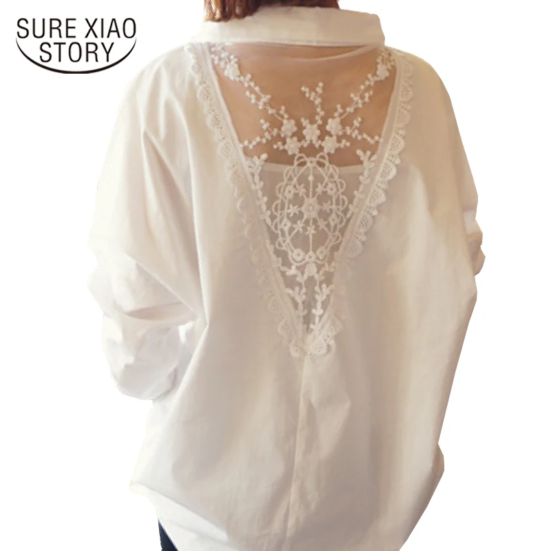 Модная белая кружевная блузка женская рубашка свободная плюс размер летние женские Топы женская кружевная блузка рубашка 0321 40
