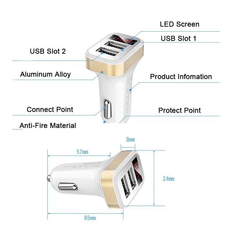 5 В 2,1 ЖК-дисплей Dual USB Smart Авто телефон адаптер Зарядное устройство для huawei P9 P8 P10 P20 Lite pro Honor 10 8 9 Lite зарядки Cargador автомобильное зарядное устройство для телефона Линия зарядки Линия данных