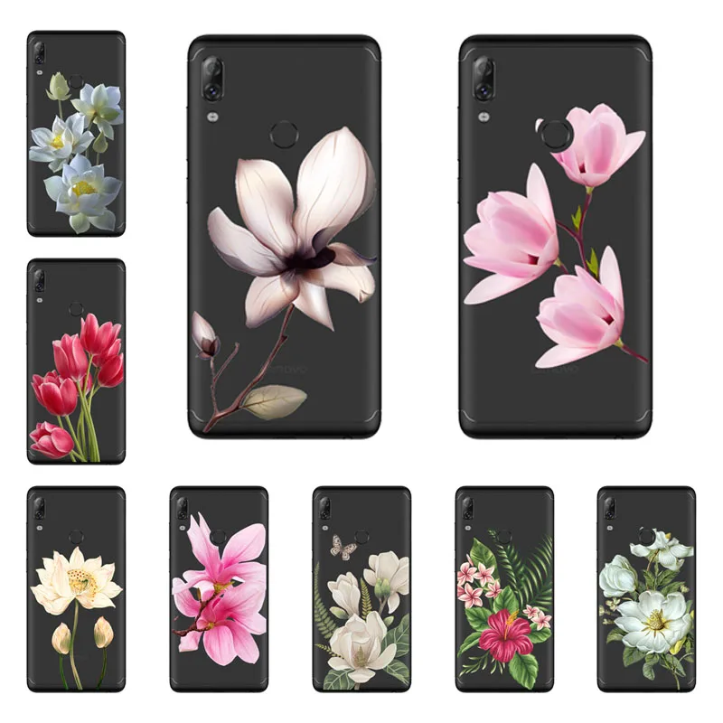 

Lenovo K5 Pro Case,Silicon Black Painting Flower Soft TPU Back Cover for Lenovo K5 Pro Protect Phone Cases Shell