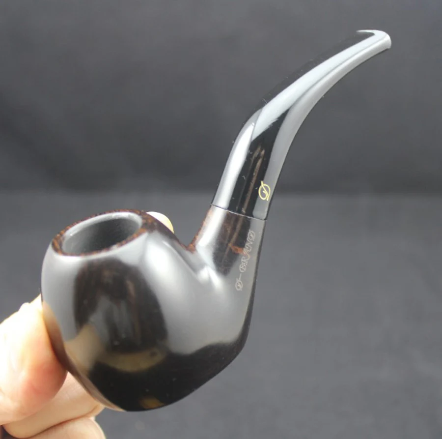 Handmade Natural Ebony Wood Smoking Pipe Set + Pouch + Holder 10pcs 9mm Filters