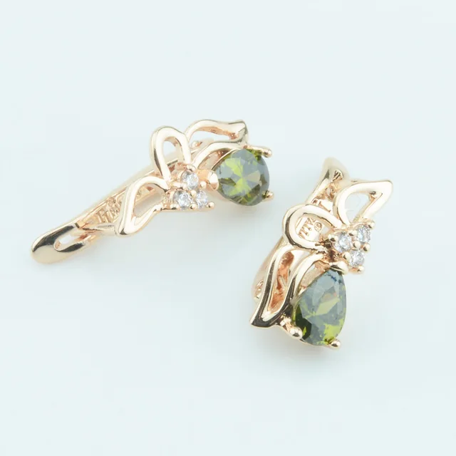 Fj Women Olive Green Blue Red Stone Earrings Gold 585 Plated Cubic Fj Women Olive Green Blue Red Stone Earrings Gold 585 Plated Cubic Zircon Jewelry Wedding