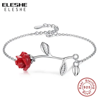 

ELESHE Fashion Rose Flower Charm Bracelet For Women Girl Bracelet 925 Sterling Silver Wedding Bridal Jewelry Gift
