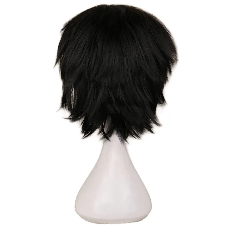 QQXCAIW, черный, белый, фиолетовый, красный, короткие волосы, косплей, парик, мужские вечерние 30 см, высокотемпературные синтетические волосы, парики - Цвет: black