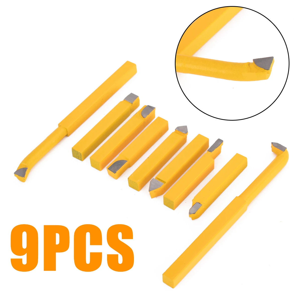 

9Pcs/Set Turning Milling Welding Cutting Bit 8mm Alloy Carbide Brazed Tipped Lathe Tools High Hardness Lathe Cutter Tool Yellow