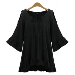 Для женщин Футболка оборками подол воланами Sleeve Cold Shoulder Tunic Топ XL-5XL Лидер продаж