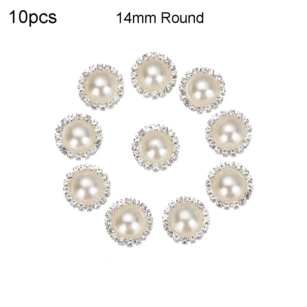 10 шт. жемчужины цвета слоновой кости Стразы металлические пуговицы украшение для свадебных приглашений Кнопка брелок для волос цветок Центр Скрапбукинг - Цвет: 14mm Round